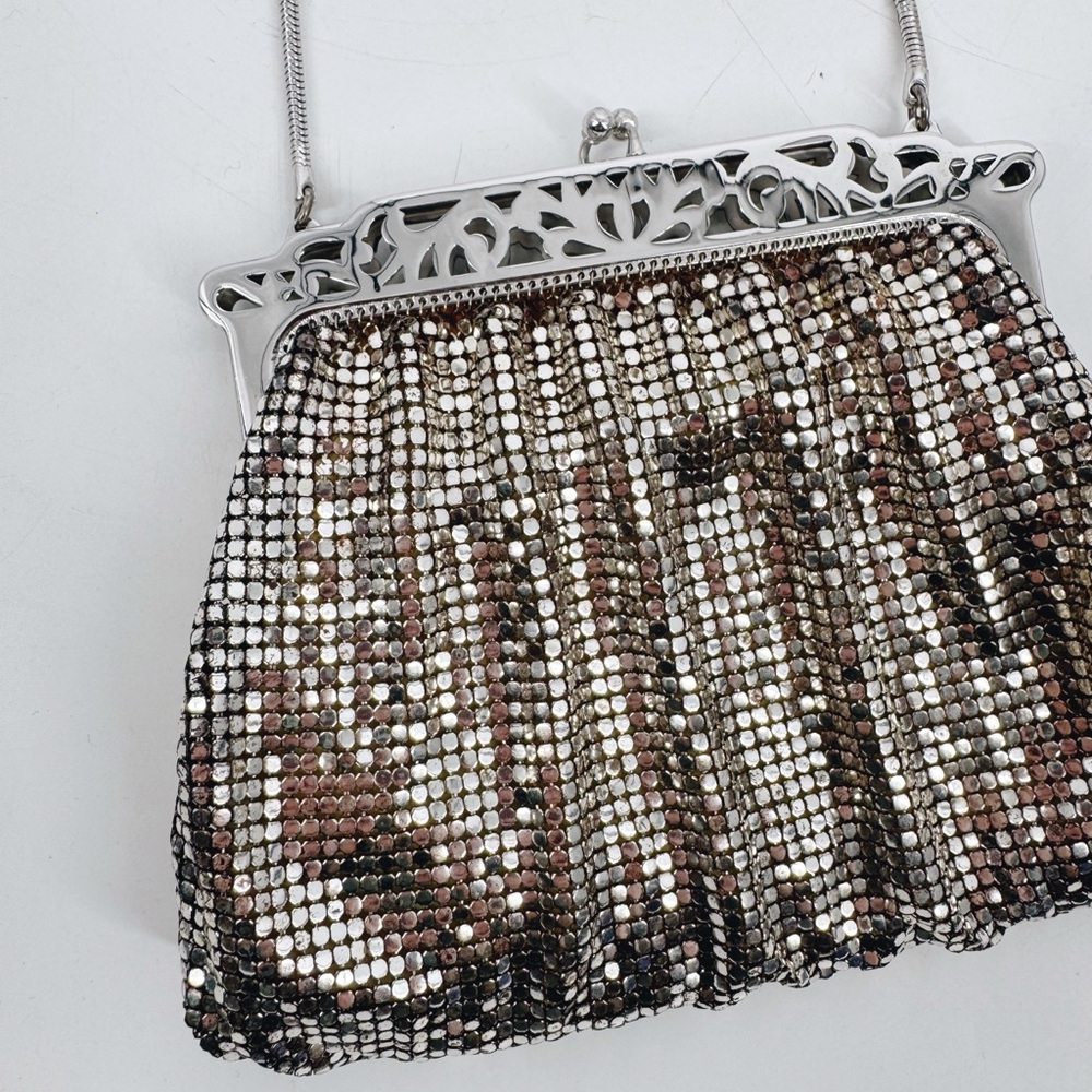 Vintage Whiting & Davis Silver Mesh Evening Bag Art Deco Frame Mirror - Picture 2 of 11